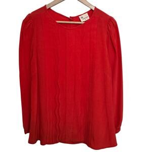 Stella Forest US 12  Red Pleated Front Art Deco Back Buttons Silky Blouse